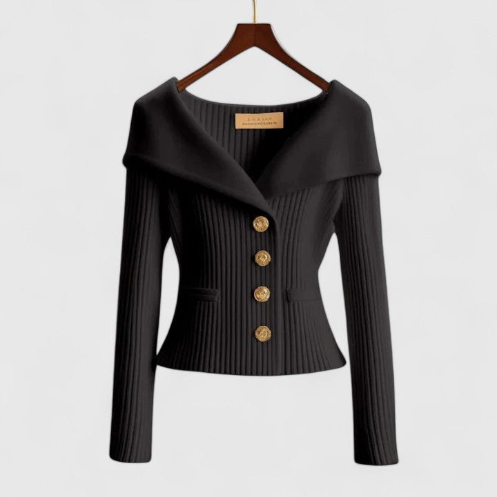 Soft elegant cardigan in yellow, red, white and black with a classic neat silhouette