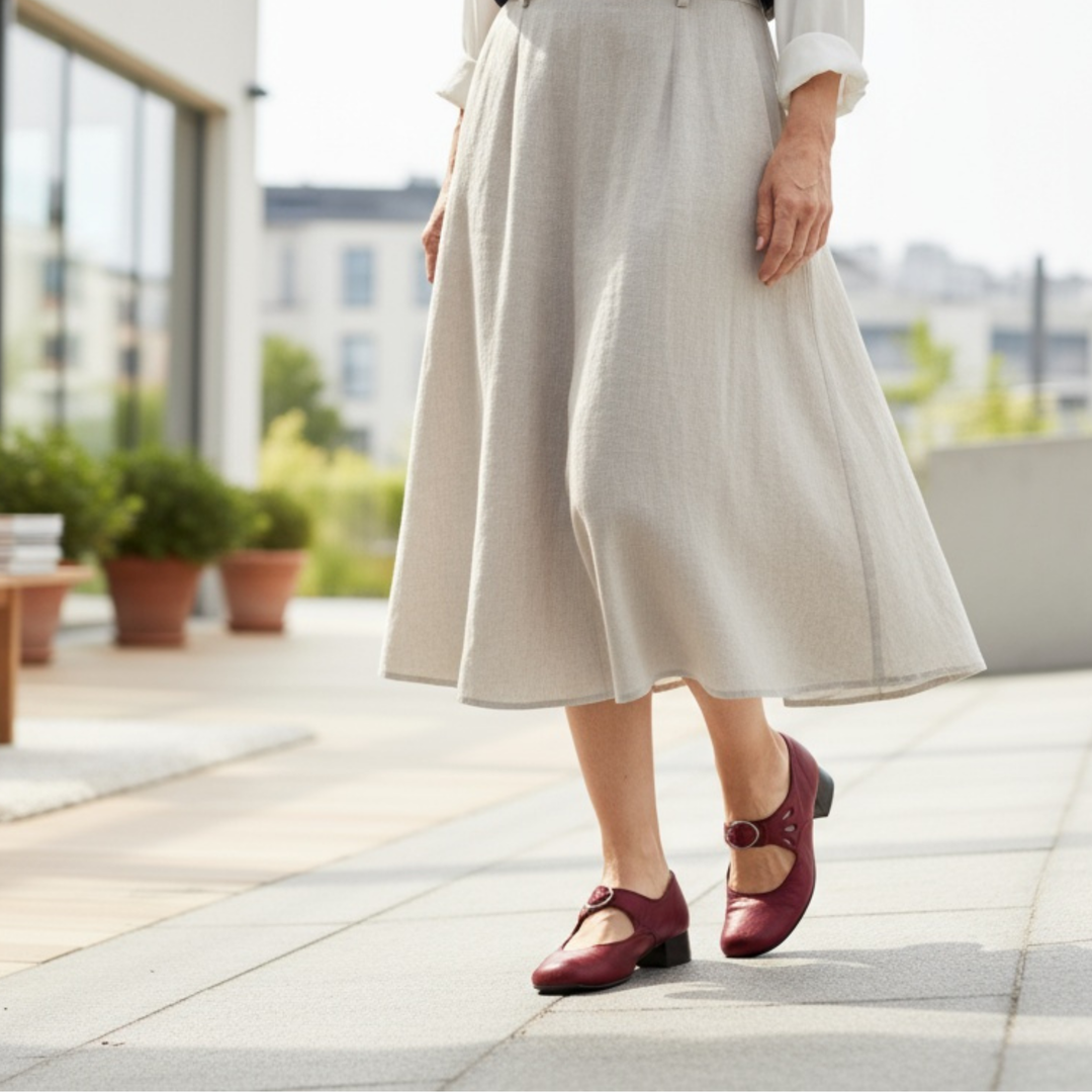 Classic comfort heeled shoes in black, red, brown and blue with a refined silhouette and cushioned sole