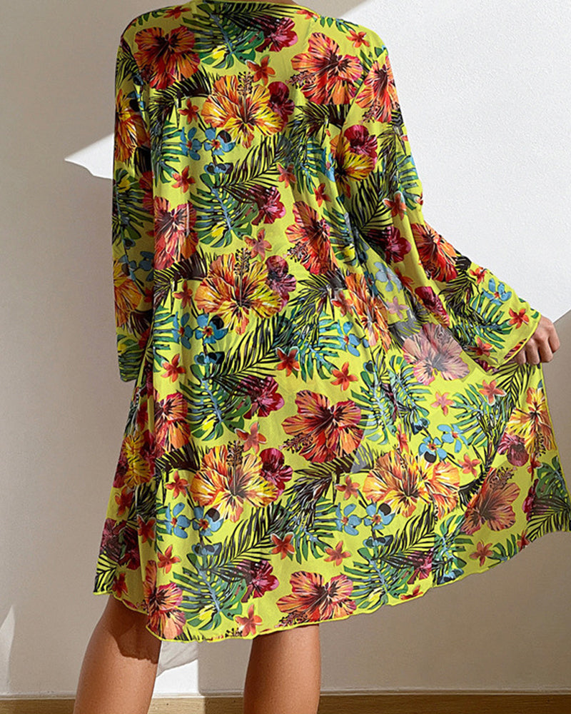 Floral bikini with integrated skirt in white with colourful flower print detail