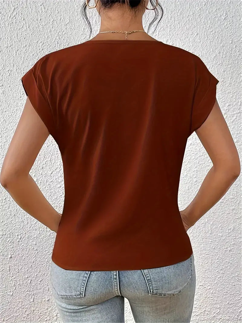 Navy V-neck everyday top with a soft, flattering and relaxed silhouette