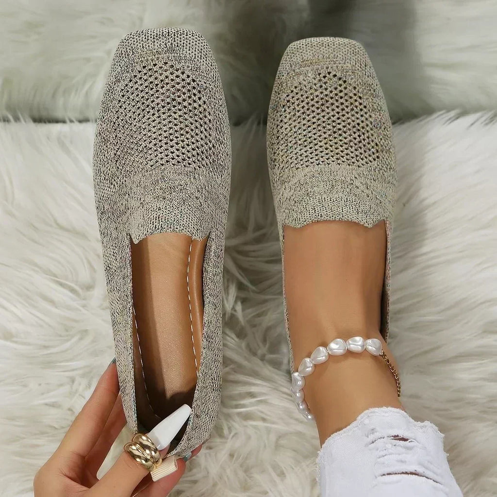 Lightweight breathable slip-on shoe in beige, available in a wide range of colours including black, brown, purple and leopard print