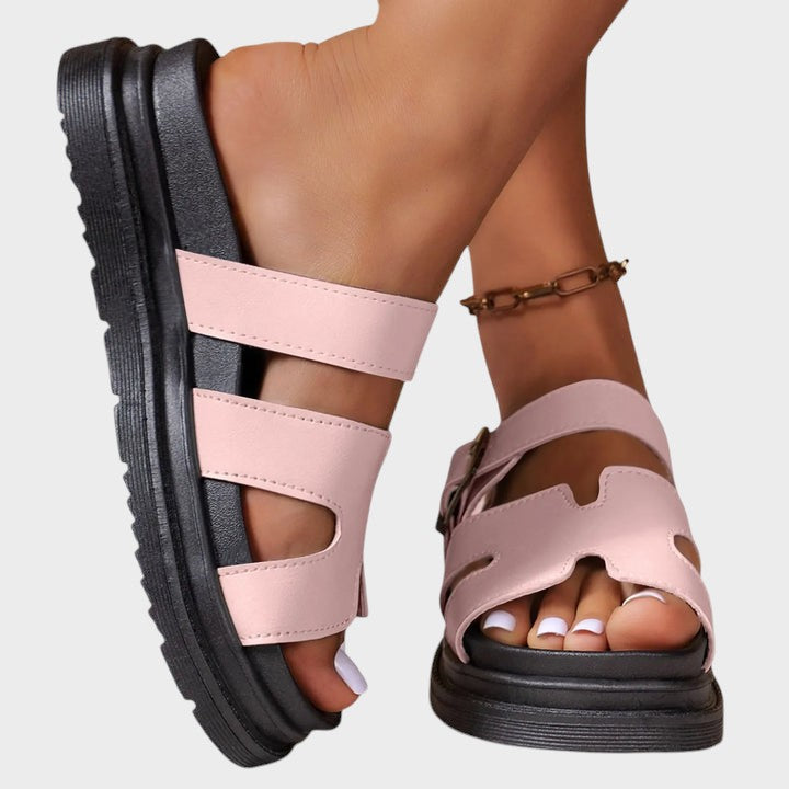 Women's orthopedic H-strap sandals in white with adjustable straps and cushioned sole