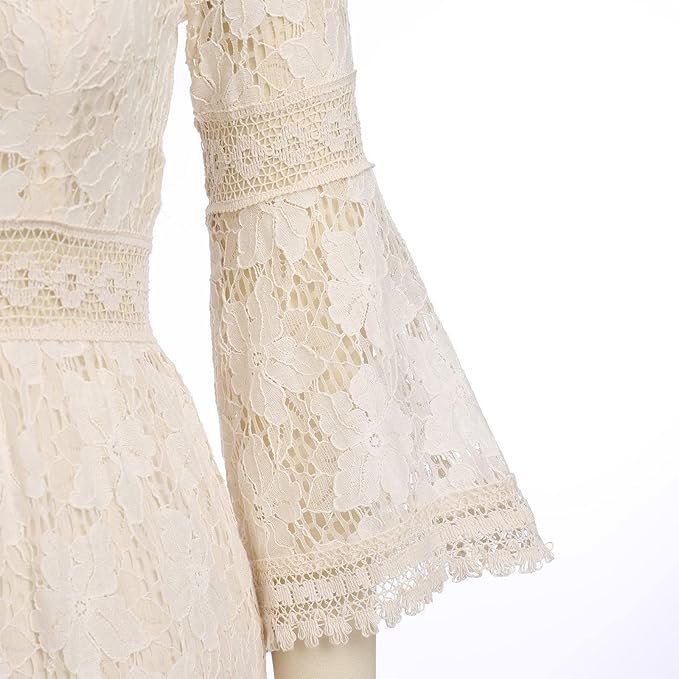 Woman twirling in the Florence romantic boho maxi dress with delicate floral detailing and a ruffled hem.