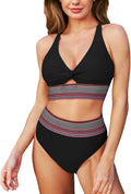High-waist bikini in navy with contrasting colour band at the waist