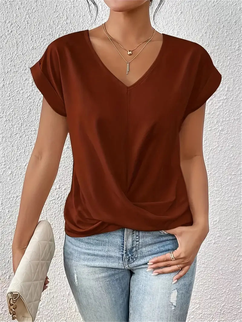 Navy V-neck everyday top with a soft, flattering and relaxed silhouette