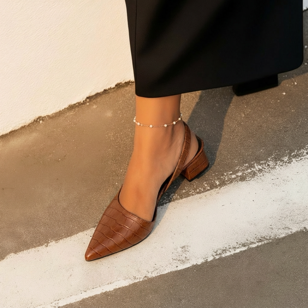 Black orthopaedic comfort heels with a wide toe box and low supportive heel