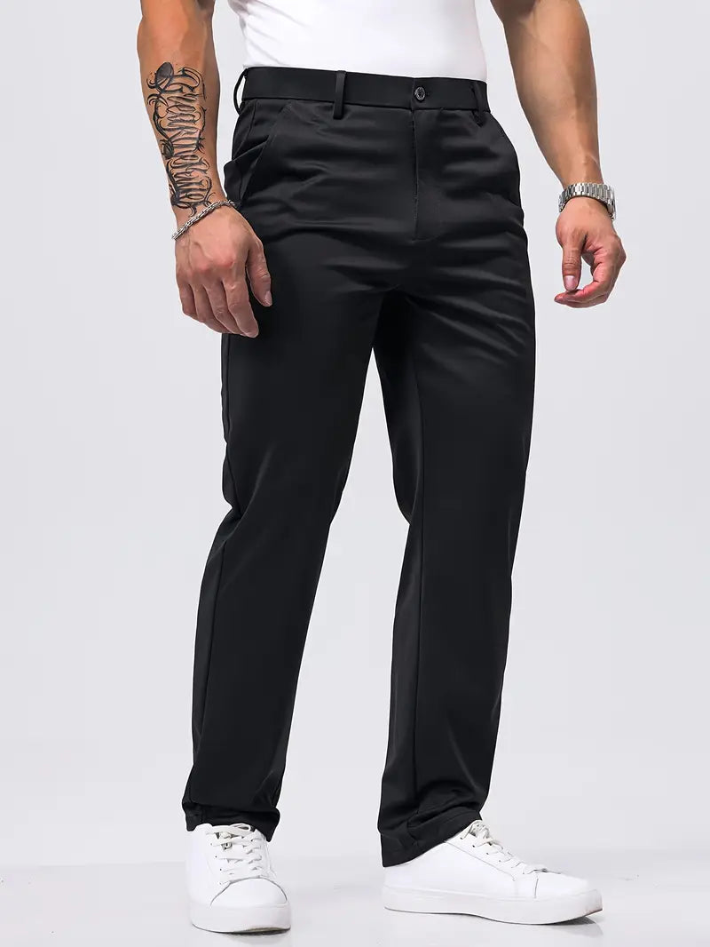 Men's slim-cut tailored trousers in black with a clean refined silhouette