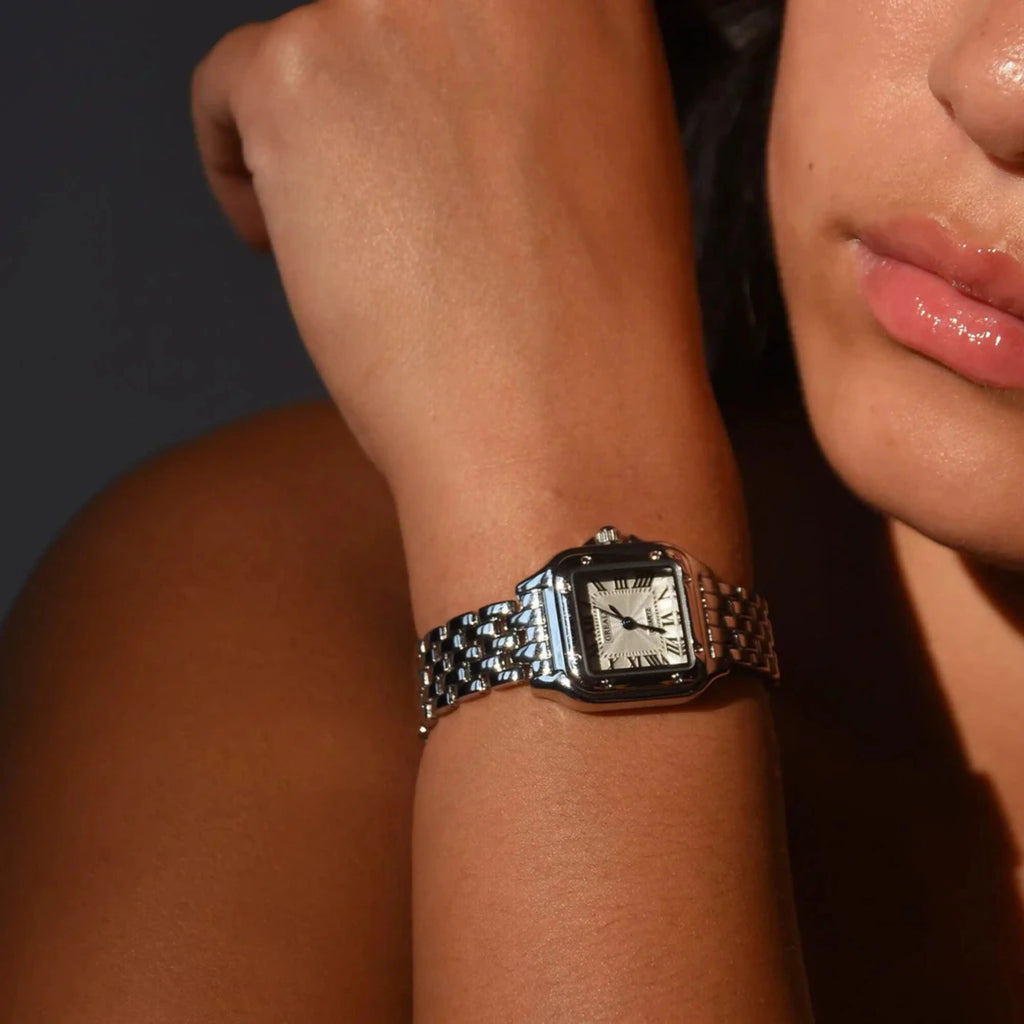 Colourful boho women's bracelet watch with a patterned strap and contrasting dial in gold
