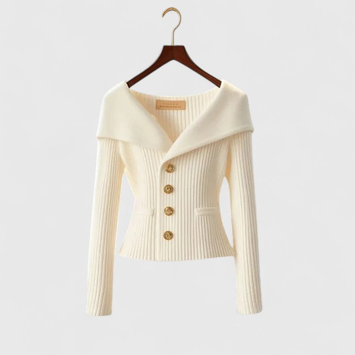 Soft elegant cardigan in yellow, red, white and black with a classic neat silhouette