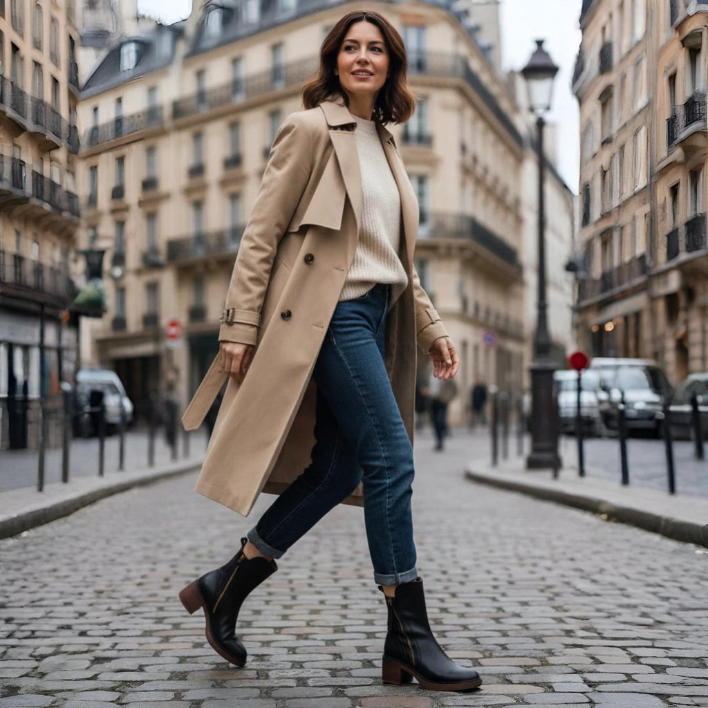 Classic black ankle boots with a stable heel and side zip fastening