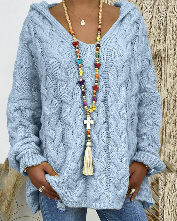 Pink relaxed-fit hooded knit sweatshirt with soft drape and casual silhouette