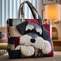 Quilted tote bag with a detailed portrait of a Schnauzer dog