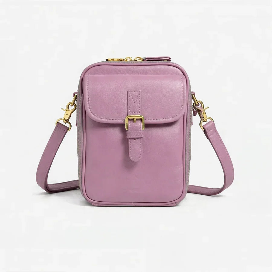 Small structured handbag with multiple pockets, available in light blue, green, orange, black, burgundy, white, pink and navy