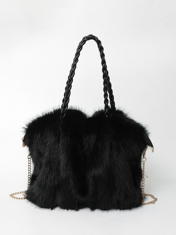 Soft-touch shoulder bag in deep brown with a plush, luxurious texture