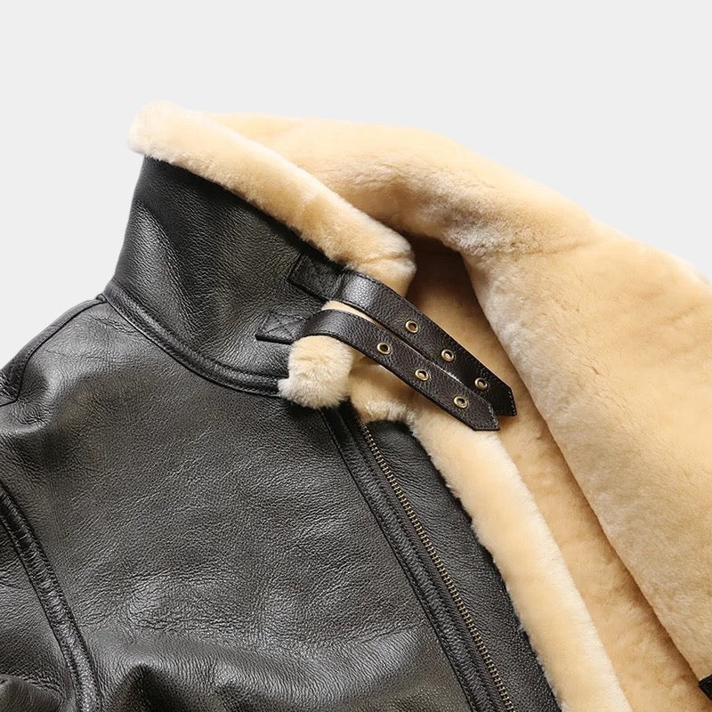 Men's dark brown aviator jacket with classic structured silhouette and zip front