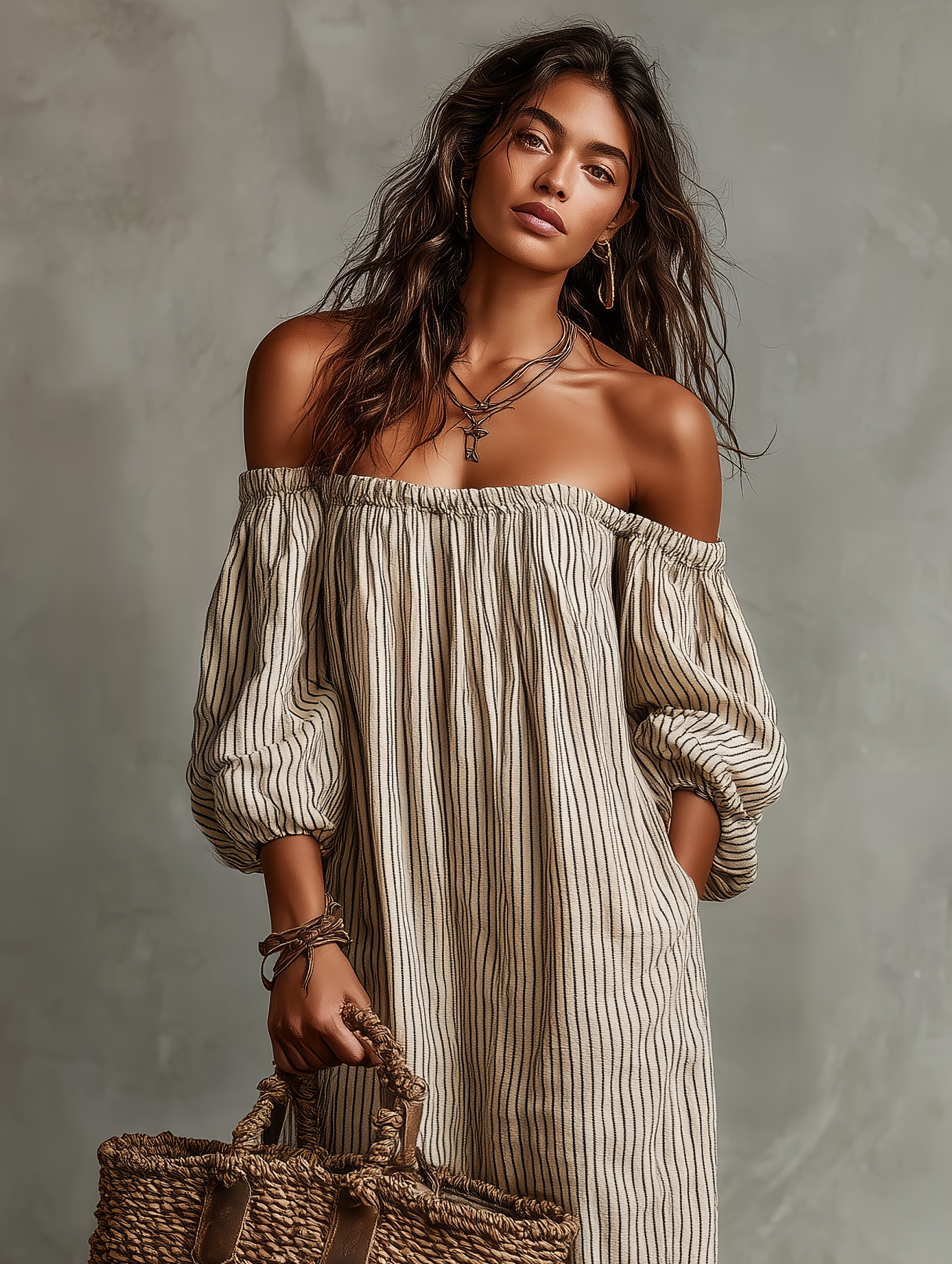 Elena | European Long Flowing Dress with Off-Shoulder Design