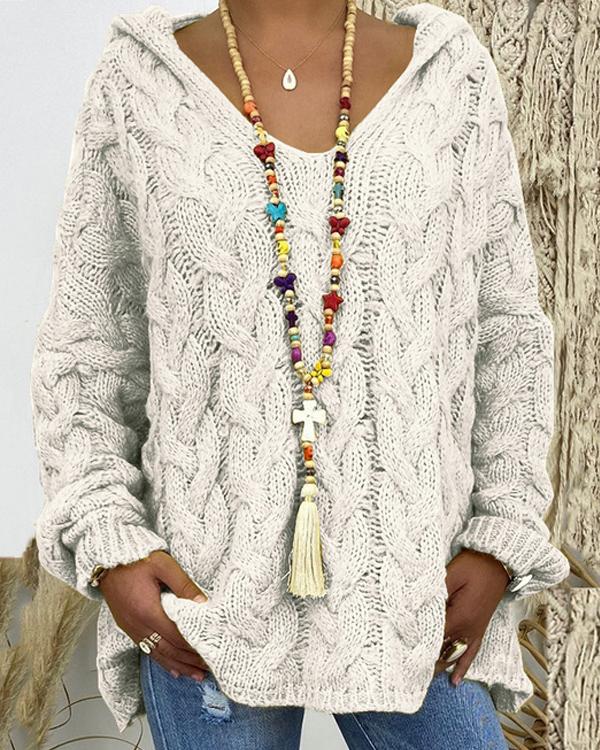 Pink relaxed-fit hooded knit sweatshirt with soft drape and casual silhouette