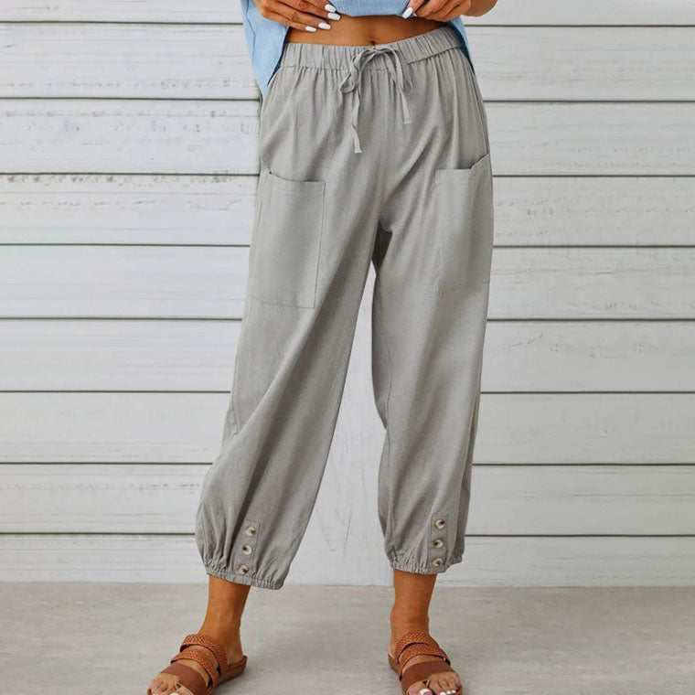 Wide-leg drawstring trousers in khaki with an elasticated waist and relaxed silhouette