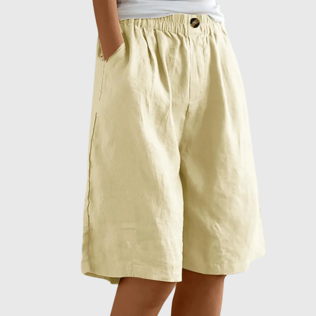 Women's casual leisure shorts in soft pink with an elasticated waist and relaxed fit