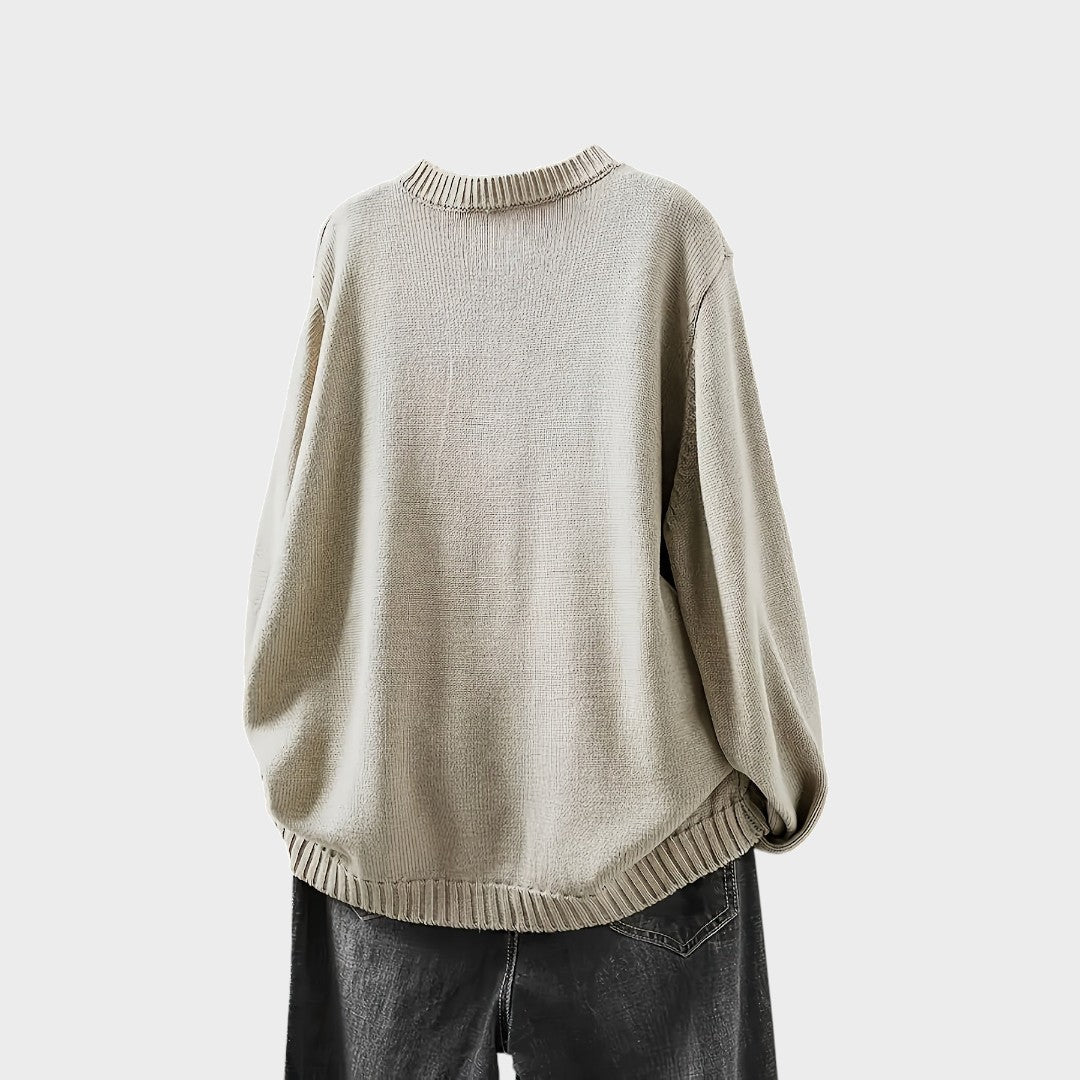 Elegant everyday cardigan in beige, dark brown and green tones with a clean, fitted silhouette