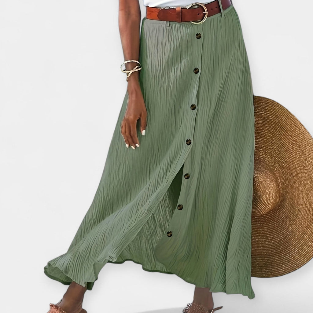 Floaty semi-sheer midi skirt with button-front detail in light blue