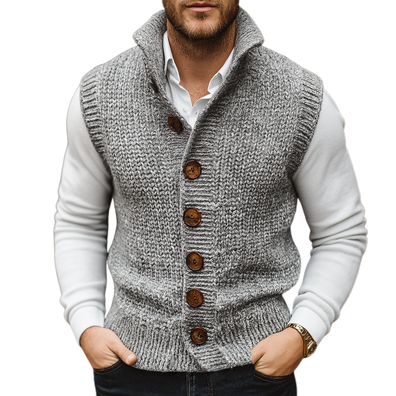 Men's retro single-button knit waistcoat in a classic structured silhouette