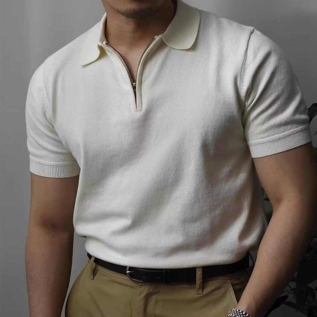White men's classic polo shirt with clean collar and straight hem
