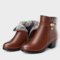 Heeled zip winter boots in brown and black with a smooth upper and elegant silhouette