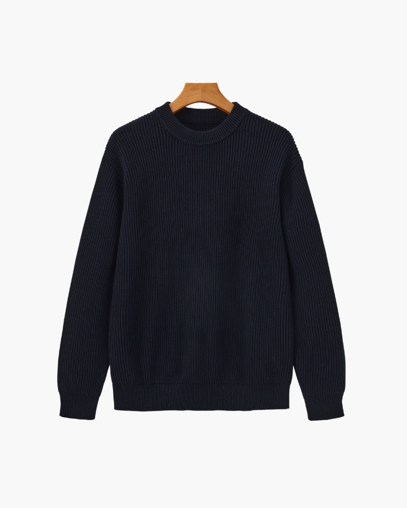 Men's black crew-neck ribbed jumper with a clean, classic silhouette