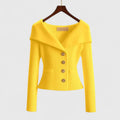 Soft elegant cardigan in yellow, red, white and black with a classic neat silhouette