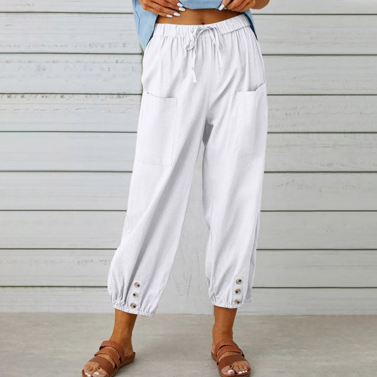 Wide-leg drawstring trousers in khaki with an elasticated waist and relaxed silhouette