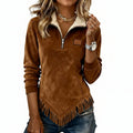Women's half-zip sweatshirt with a soft inner lining and decorative hem detail