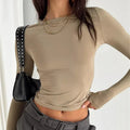 Khaki casual round-neck top with a soft, relaxed and flattering everyday shape