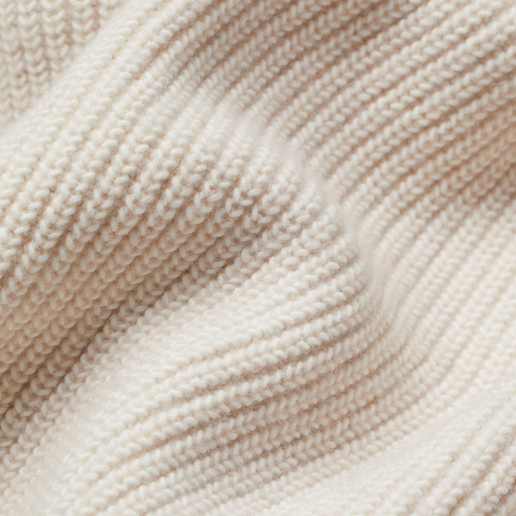 Ribbed open-front cardigan in beige and camel tones with deep front pockets
