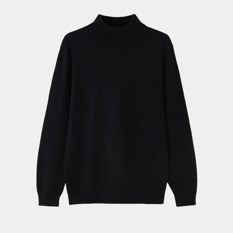 Men's black classic turtleneck jumper with a clean refined silhouette and smooth finish