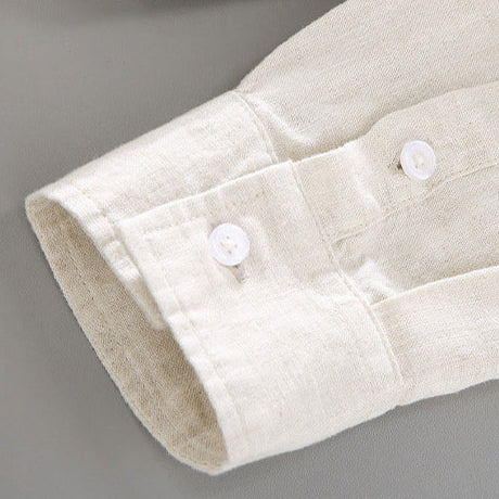 Men's long-sleeve classic shirt in beige with a relaxed fit and left chest pocket