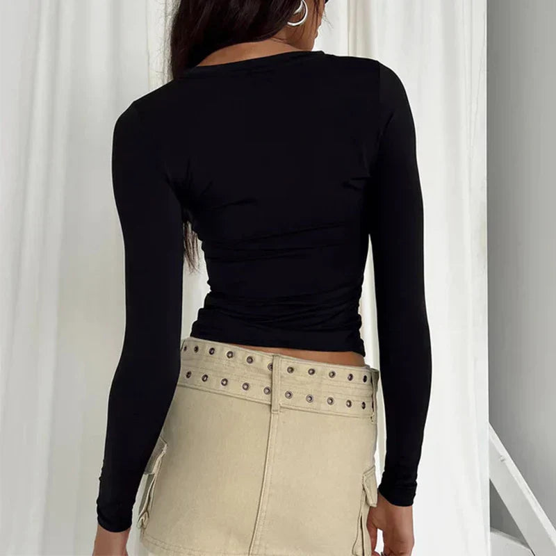Khaki casual round-neck top with a soft, relaxed and flattering everyday shape
