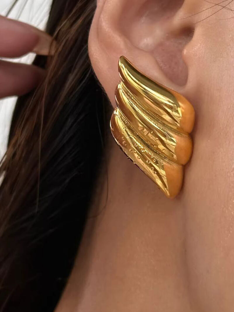 Gold celestial angel drop earrings with delicate design