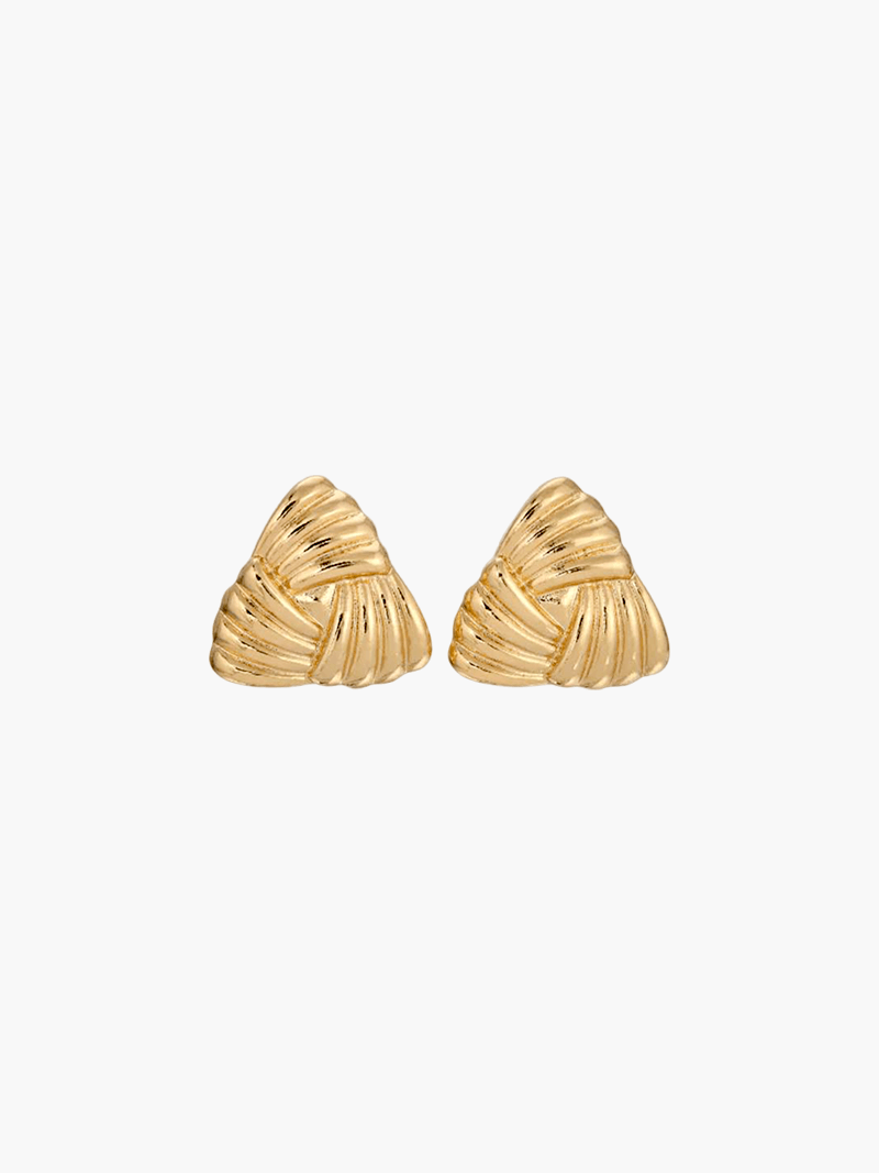 Gold triangular drop earrings with polished vintage-inspired finish