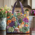 Quilted tote bag with a colourful arrangement of succulent plants in bloom