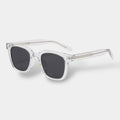 Square frame polarised sunglasses in brown with clean lines and subtle metal detailing
