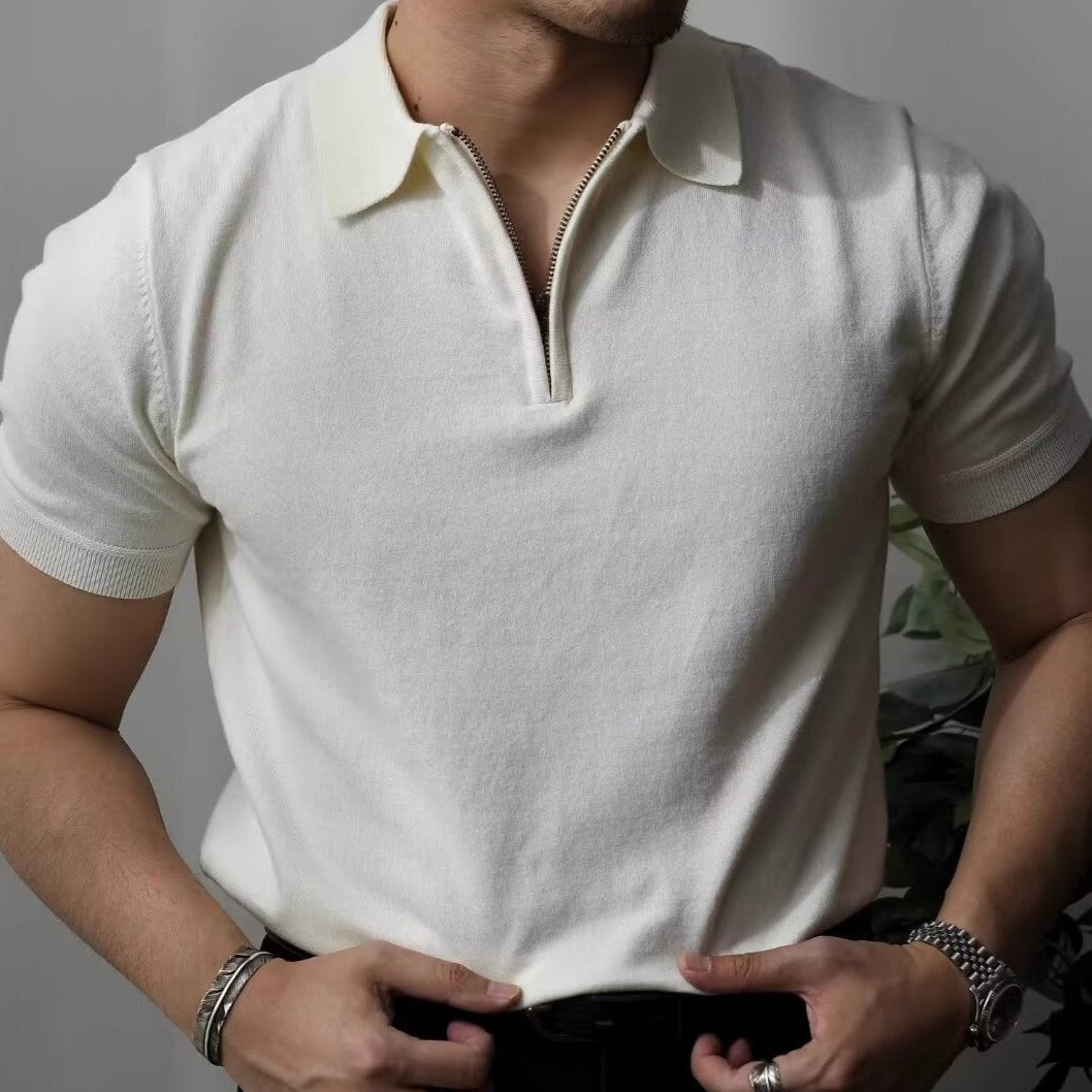 White men's classic polo shirt with clean collar and straight hem