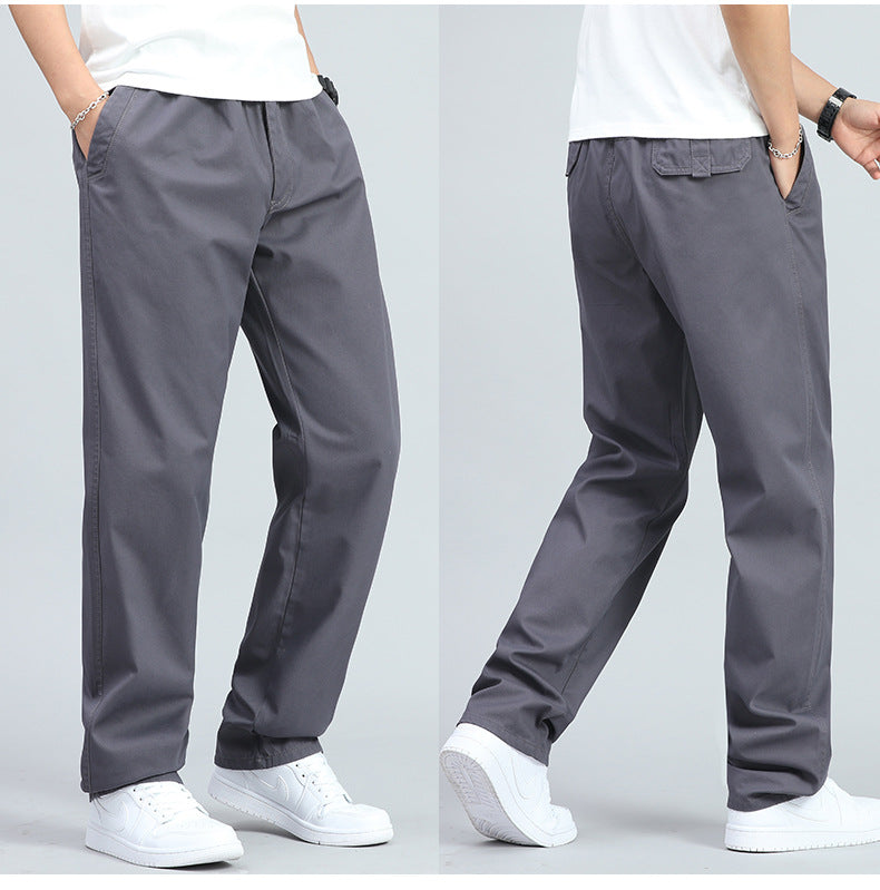 Men's wide-leg relaxed trousers in khaki with a clean straight silhouette and side pockets