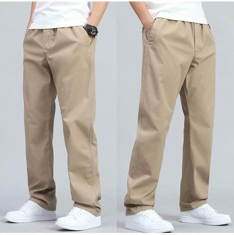 Men's wide-leg relaxed trousers in khaki with a clean straight silhouette and side pockets