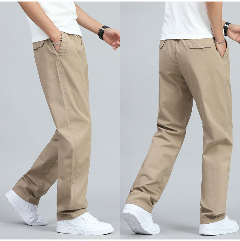 Men's wide-leg relaxed trousers in khaki with a clean straight silhouette and side pockets