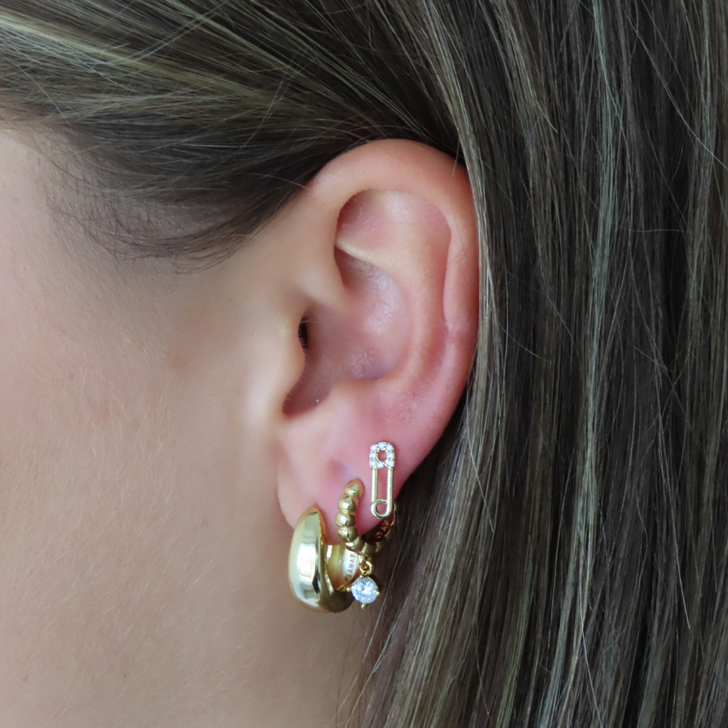 Gold hoop earrings available in small and large sizes