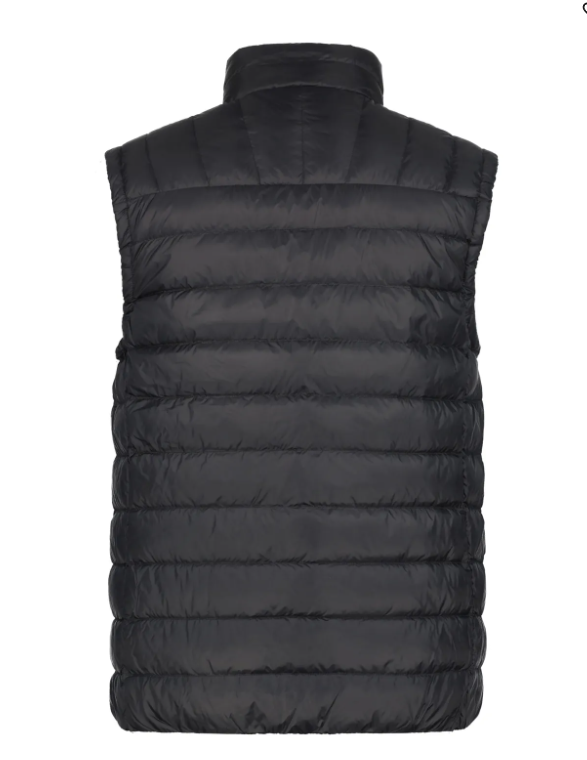 Men's black quilted gilet with front zip and clean structured fit