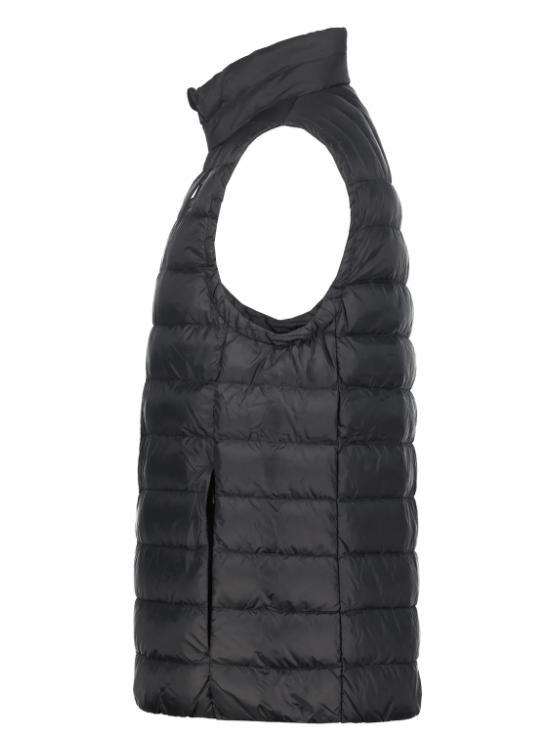 Men's black quilted gilet with front zip and clean structured fit