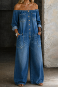 Elena | Long Sleeve Jumpsuit with Exposed Shoulders