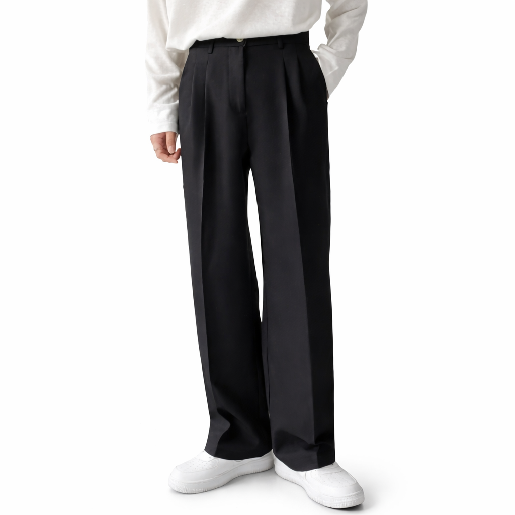 Men's wide-leg tailored trousers in black with a clean structured silhouette